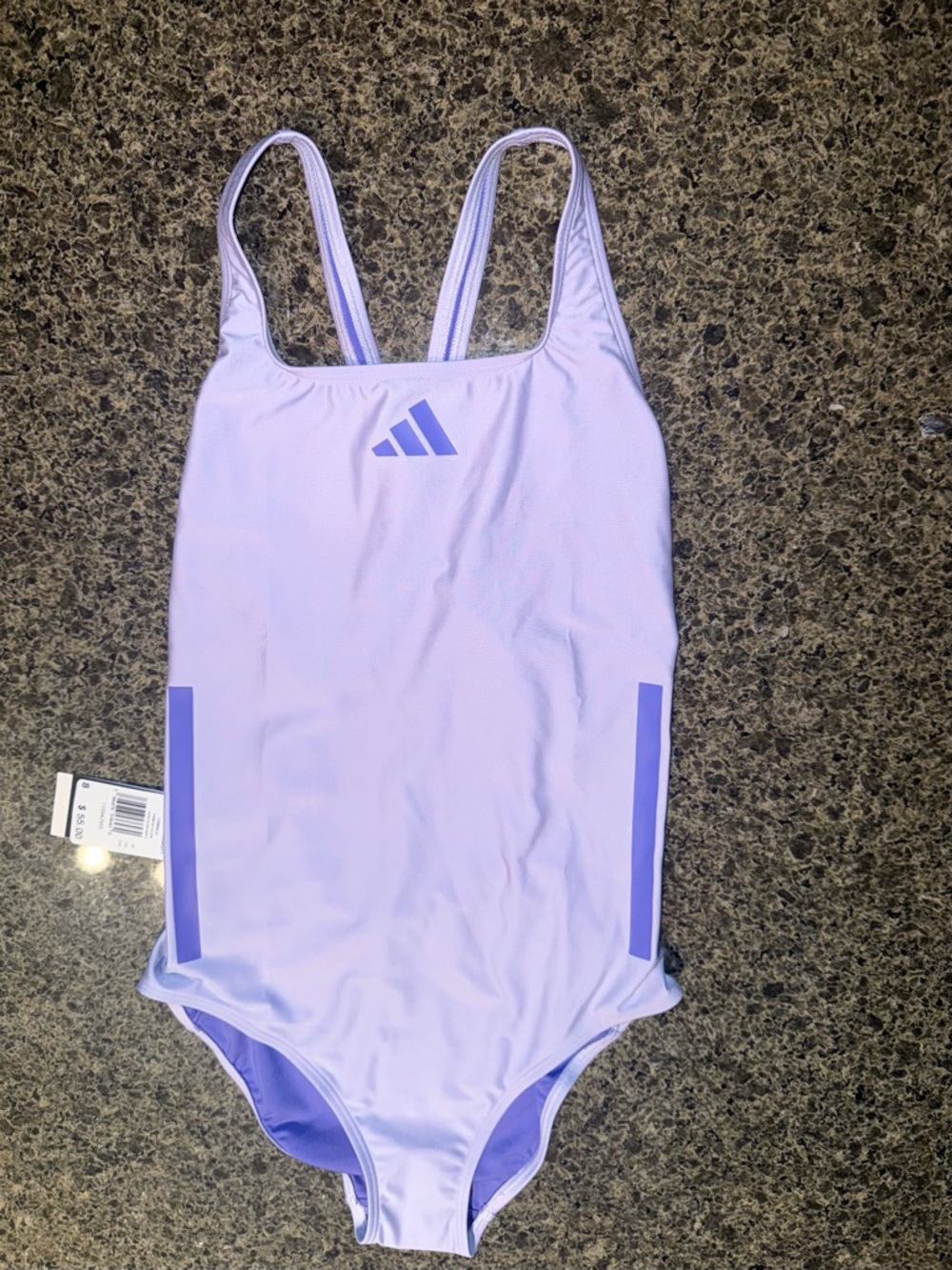 New Adidas Women Lavender One-Piece Swimsuit Open Back Size 8